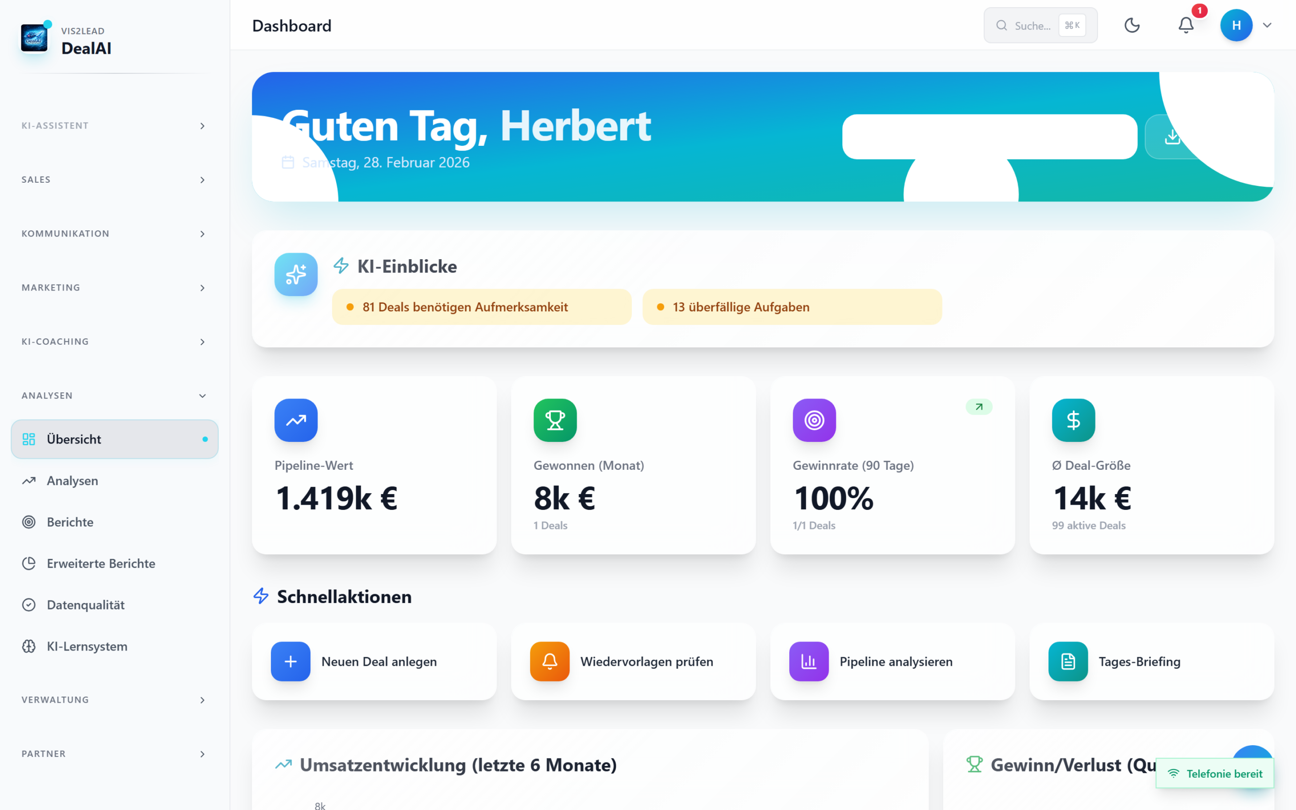 DealAI KI-Sales-Assistent: Chat-basiertes CRM mit automatischer Dateneingabe, Lead-Scoring und Deal-Coaching
